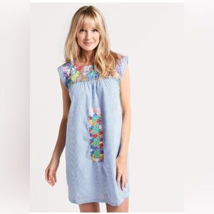 Women’s J. Marie The Ana Maria Seersucker Embroidered Sleeveless Dress Size M